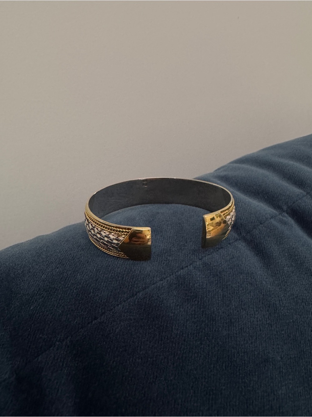 Vintage Fas 925 Gold Plated On Sterling Silver Woven Cuff Bracelet. - Picture 3 of 6